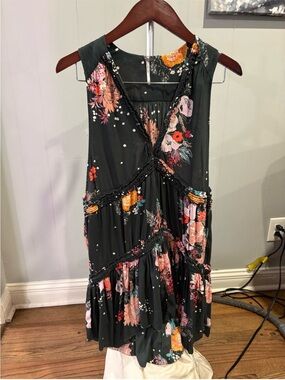 Free People Floral Mini Dress in Black with Pink & Orange Blooms